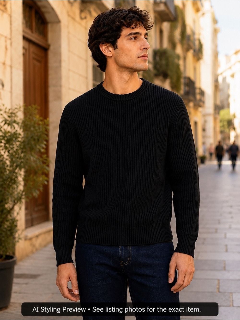 Frank & Oak Ribbed Crew Neck Sweater Black M 100% Cotton Medium Weight